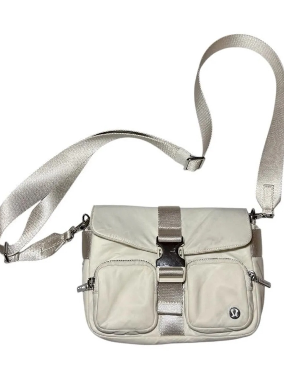 lululemon athletica Ivory Crossbody Messenger Bag with Silver Hardware